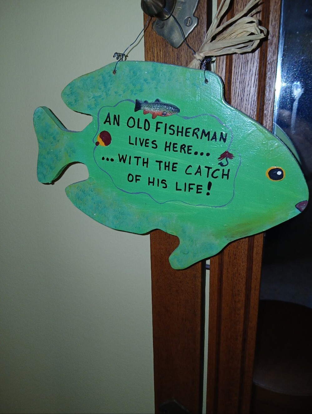 Vintage Wooden Fish Sign Funny Old Fisherman